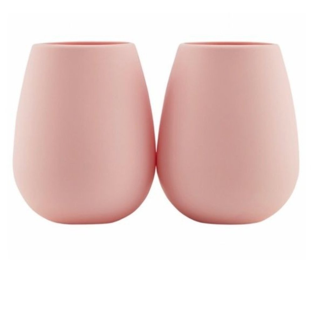 Odeme Set of 2 Pink Silicone Outdoor Camping Pool Side Wine Glass Cups NEW